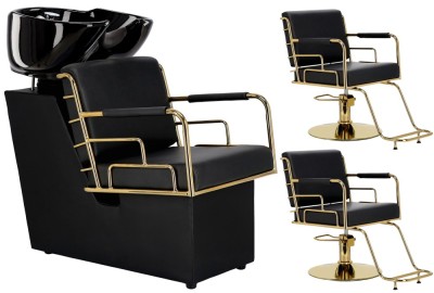 Set scafa coafor profesionala unitate spalare model Zion 2 scaune coafura suport hidraulic pivotant picioare accesorii bol ceramic foto