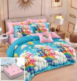 Cumpara ieftin Lenjerie Pat Bumbac 6 Piese cu Elastic 180x200 cm Imprimeu Gri/Alb/Negru/Rosu/Albastru