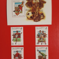 GAMBIA, FOTBAL MEXIC 86 SUPRATIP. - COLIȚĂ + SERIE COMPLETĂ MNH