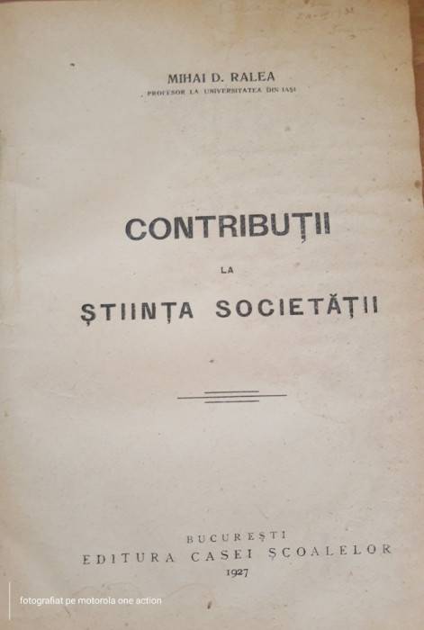 Contributii la stiiinta societatii - Mihai D. Ralea (1927)