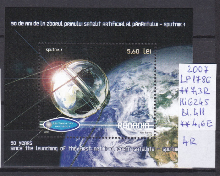 2007 50 de Ani de la Zbo Prim Sat Art al Pam Sputnik LP1786 Bl.411 MNH Pr4+1Lei