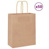 Pungi de h&acirc;rtie 50 buc cu m&acirc;nere maro 18x8x22 cm