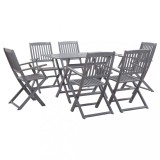 Set mobilier gradina vidaXL, 7 piese, lemn masiv acacia, gri, pliabil: masa 120x70 cm + 6 scaune