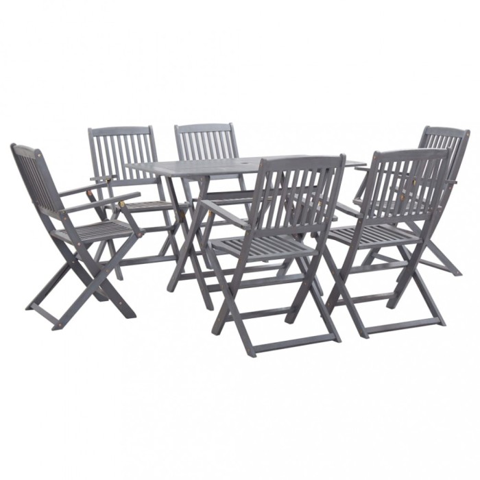 Gossi set mobilier de gradina, 7 piese, gri, lemn masiv de acacia