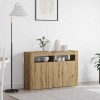 vidaXL Bufet Stejar Artisan, 116x30x75cm, Lemn Ingineresc, 3 Usi, Maro, Iluminare LED, Mobila Living