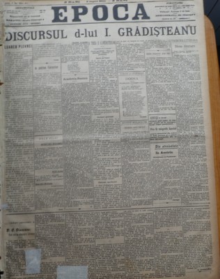 Ziarul Epoca, 29 Noiembrie 1899 ; Discursul Domnului I. Gradisteanu foto