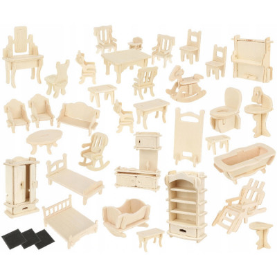 Set mobilier din lemn pentru casuta papusilor, 34 obiecte de mobilier, 175 elemente, QBT foto