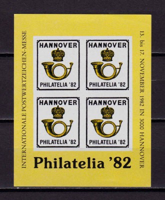 ✅(V 25) Germania &amp;#039;82, colita bloc de 4 viniete oficiale Expo.Fila. Hannover ,MNH foto