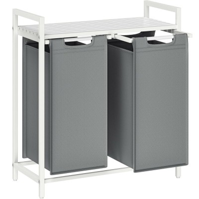 VASAGLE Cos de rufe, 2 compartimente, saci de rufe detasabili, raft, cadru metalic, 2x46L, 73x33x72 cm, alb si gri deschis Household NewTrend foto