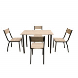 Set Masa cu 4 Scaune Visby, 110x70x75 cm, Gri Inchis/Stejar