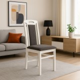 Cumpara ieftin Scaun de living si bucatarie SB Tim, din lemn masiv fag, tapiterie stofa, lacuit, 120 kg, 96x43x40 cm, Alb Gri