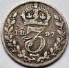 3 pence 1897 Marea Britanie, Victoria 3rd portrait , argint, km#777, Europa