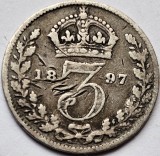3 pence 1897 Marea Britanie, Victoria 3rd portrait , argint, km#777, Europa