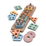 Joc lemn sortare forme geometrice, 20 piese, 5 culori pastelate, Montessori, 1 an+
