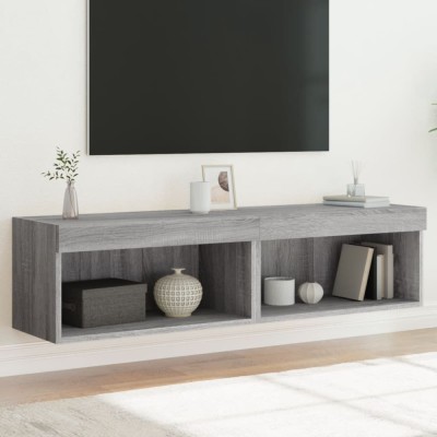 vidaXL Comode TV cu lumini LED, 2 buc., gri sonoma, 60x30x30 cm 837138 foto