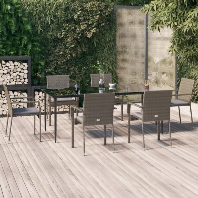 vidaXL Set mobilier de grădină cu perne, 7 piese, negru/gri, poliratan 3185129 foto