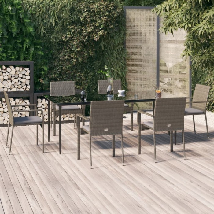 vidaXL Set mobilier de grădină cu perne, 7 piese, negru/gri, poliratan 3185129