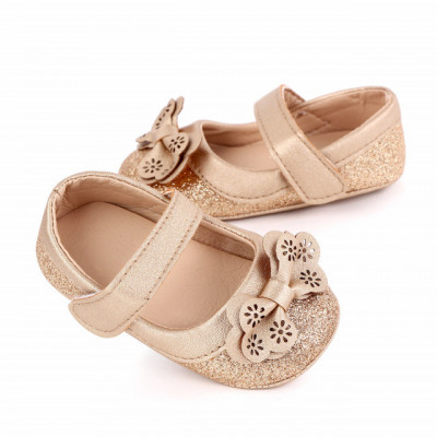 Pantofiori aurii cu sclipici si fundita (Marime Disponibila: 3-6 luni (Marimea foto
