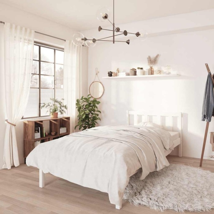 vidaXL Cadru de pat, alb, 90x200 cm, lemn masiv de pin 810068