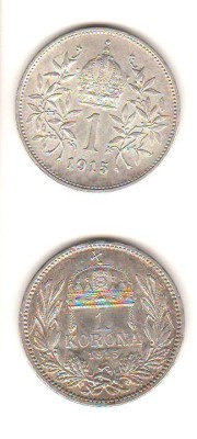 SV * Austria si Ungaria * 1 CORONA / KORONA 1915 * ARGINT .900 +/- AUNC foto