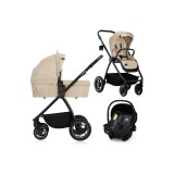 Carucior 3 in 1 Lionelo Meril Bej, landou XL, reversibil, scoica auto ADAC, accesorii, pana la 22 kg