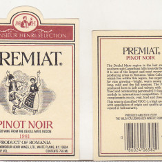 Etichete de vin - Premiat - Pinot Noir - 1981 - Valea Calugaresca