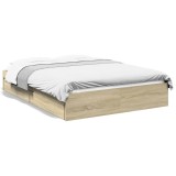 VidaXL Cadru de pat cu sertare stejar sonoma 135x190 cm lemn prelucrat