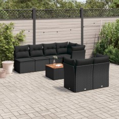 vidaXL Set mobilier de grădină cu perne, 8 piese, negru, poliratan foto