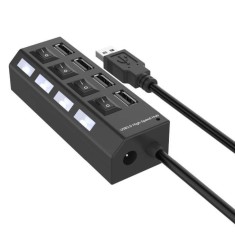 Hub USB, 4 slot-uri, 4 butoane, 4 LED-uri, 11 x 3 x 4 cm, negru