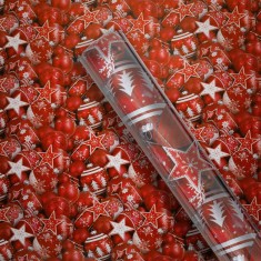 H&acirc;rtie Rola Ambalat Crăciun, Model Ornamente Suspendate, Roșu, 300x70cm
