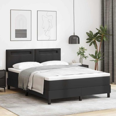 vidaXL Cadru de Pat cu Saltea Negru 140 x 190 cm Piele artificială foto