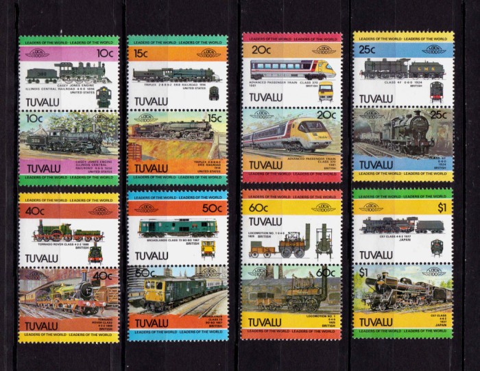 ✅( S11) 1984 &quot; Locomotive ( II )&quot; , Tuvalu , serie completa 16 valori , MNH