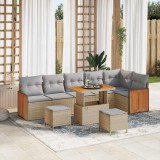 Set de canapea de grădină vidaXL de 9 piese cu perne bej ratan poli acacia