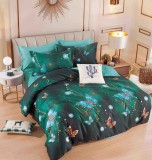 Cumpara ieftin Lenjerie pat dublu,bumbac finet,6 piese,cearceaf cu elastic,verde smarald cu fluturi-A892, Jojo Home