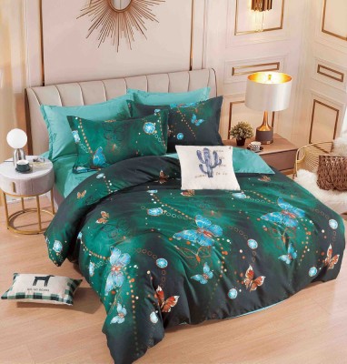 Lenjerie pat dublu,bumbac finet,6 piese,cearceaf cu elastic,verde smarald cu fluturi-A892 foto