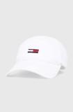 Tommy Jeans șapcă de baseball din bumbac culoarea alb, cu imprimeu, AW0AW15842