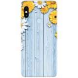 Husa silicon pentru Xiaomi Mi A2, Sunflower On Blue Wood