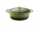 Cratita fonta emailata cu capac ovala 29cm Green Handy KitchenServ, La Cuisine