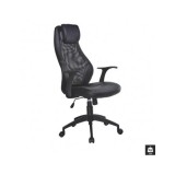 Scaun directorial mesh HM Torino, Ergonomic, Cadru Polipropilena, Piele ecologica, Inaltime reglabila, 110 kg, 124x64x52cm, Negru