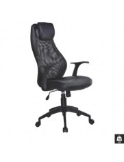 Scaun directorial mesh HM Torino, Ergonomic, Cadru Polipropilena, Piele ecologica, Inaltime reglabila, 110 kg, 124x64x52cm, Negru