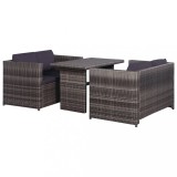 VidaXL Set mobilier bistro cu perne, 3 piese, gri, poliratan