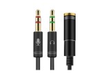 Adaptor cablu casca microfon 4 PINI mama la 2x JACK 3.5 mm 0.3m slim negru, Oem