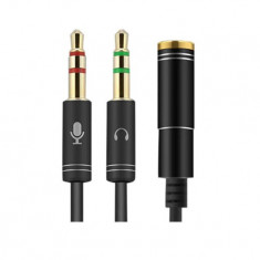 Adaptor cablu casca microfon 4 PINI mama la 2x JACK 3.5 mm 0.3m slim negru