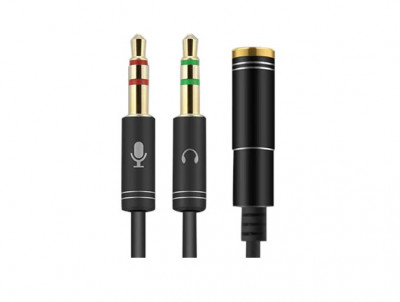 Adaptor cablu casca microfon 4 PINI mama la 2x JACK 3.5 mm 0.3m slim negru foto