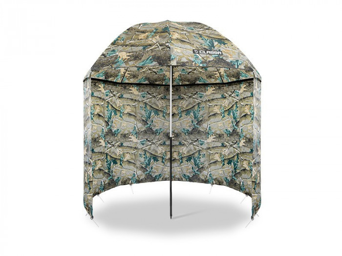 Umbrelă cu perete lateral Delphin CLASSA CAMO, 250 cm diametru, snururi + cuie fixare, husa de transport