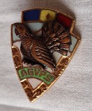 Cocos de munte - AGVPS - Republica Socialista Romania, anii 1970, Insigna Vanatoare si Pescuit - piesa superba, rara