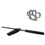 Cumpara ieftin Set Autoaparare: Baston Telescopic 50cm Negru Otel + Box Argintiu 0.5cm - Husa Curea - Ideallstore
