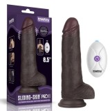Vibrator Realist Sliding-Skin PRO II, Remote Control, Silicon Dubla Densitate, Negru, 21.5 cm