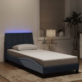 VidaXL Cadru de pat cu lumini LED, gri &icirc;nchis, 90x190 cm, catifea