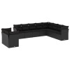 Set canapele de gradina cu perne, 10 piese, negru, poliratan